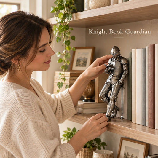 🛡️ Reading Knight Bookend Statue | Antique Metal Finish Bookshelf Guardian, Novelty Decor Gift For Bibliophiles
