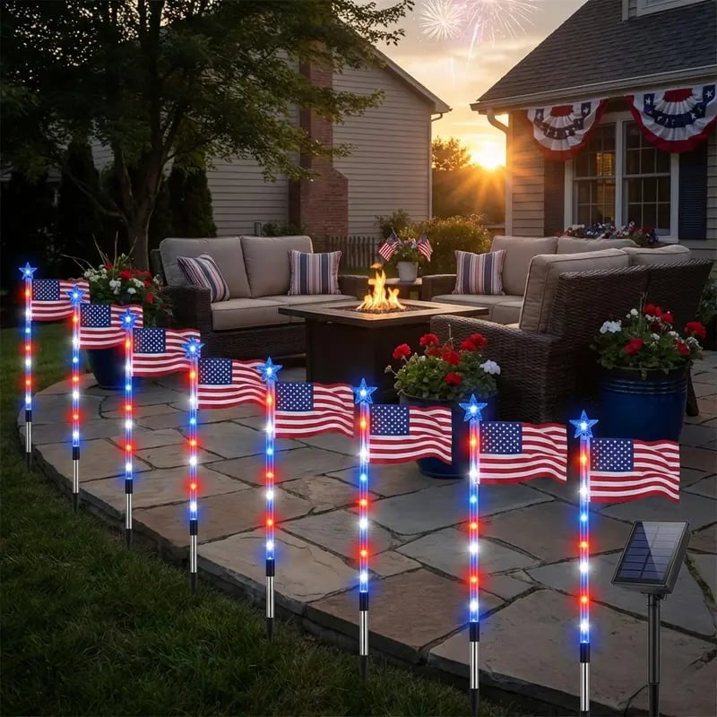 🔥Letzter Tag: 49% RABATT🔥8 Solar-Wegeleuchten mit amerikanischer Flagge – Rot, Weiß & Blau für den Garten zum 250. Unabhängigkeitsjubiläum 🇺🇸✨