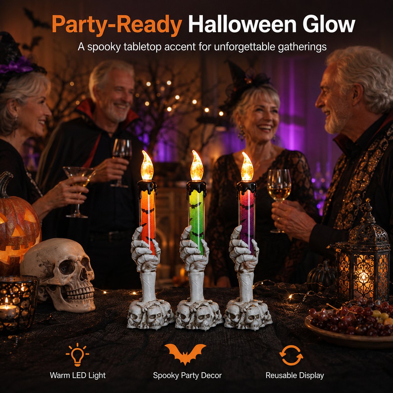 🎃 Last Day 50% OFF - Halloween Skeleton Skull Hand LED Glitter Candle Light Set🔥🔥🔥