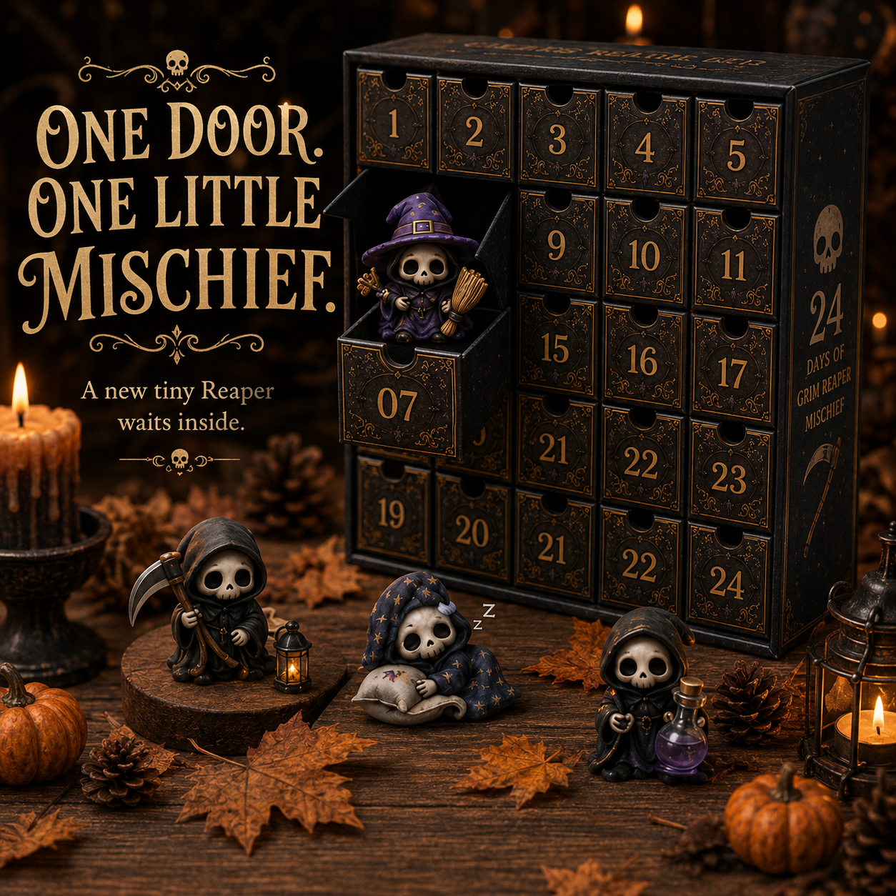 🔥Last Day 50% OFF-💀24 DAYS OF GRIM REAPER MISCHIEF|A Tiny Reaper Awaits Behind Every Door👻
