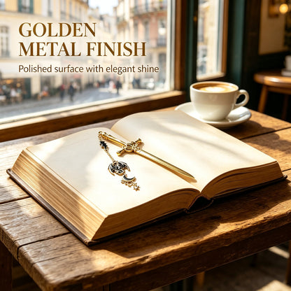 ⚔️Fantasy Sword Metal Bookmark With Dragon & Moon Charms📚