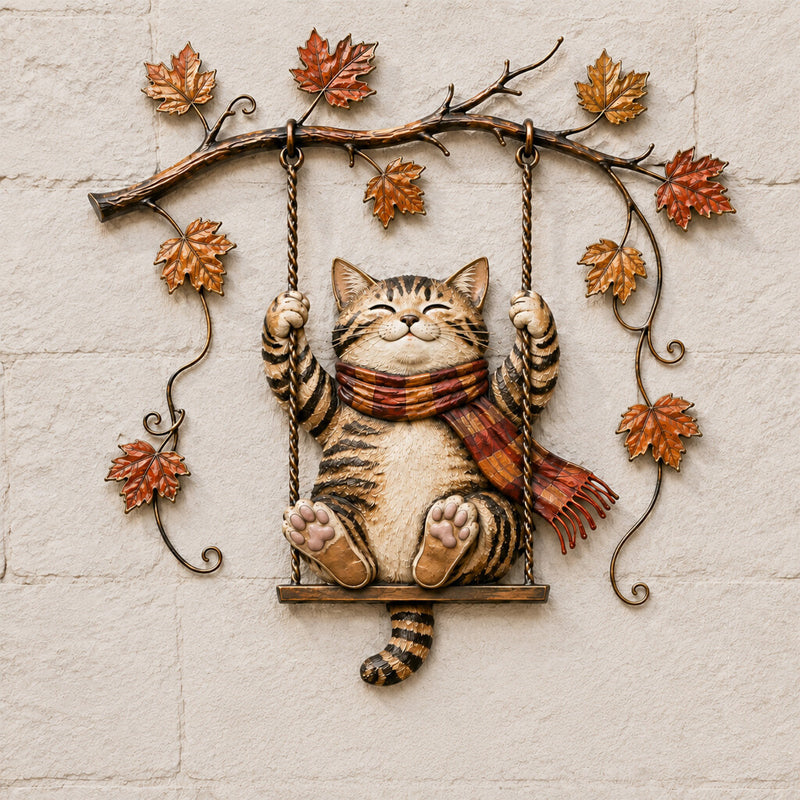 🐱Autumn Cat Metal Wall Decor – Swinging & Standing Cat Designs🍂🐈