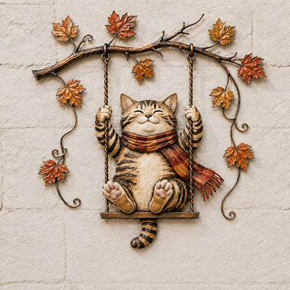 🐱Autumn Cat Metal Wall Decor – Swinging & Standing Cat Designs🍂🐈
