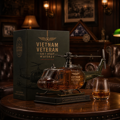 🇺🇸🚁Vietnam Veteran UH-1 Huey Helicopter 1965-1975 Whiskey Bottle
