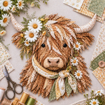 🔥LAST DAY 50% OFF - 🌸Birth Flower Highland Cow Fabric Art DIY Kit – A Handmade Keepsake You Create with Love