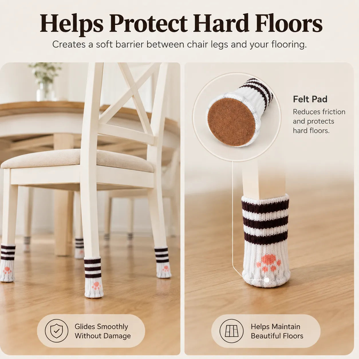 🐾 Chair Leg Floor Protectors | Pull-On Furniture Socks with Cushioned Bottom Pads for Quieter Movement & Everyday Floor Protection 🪑