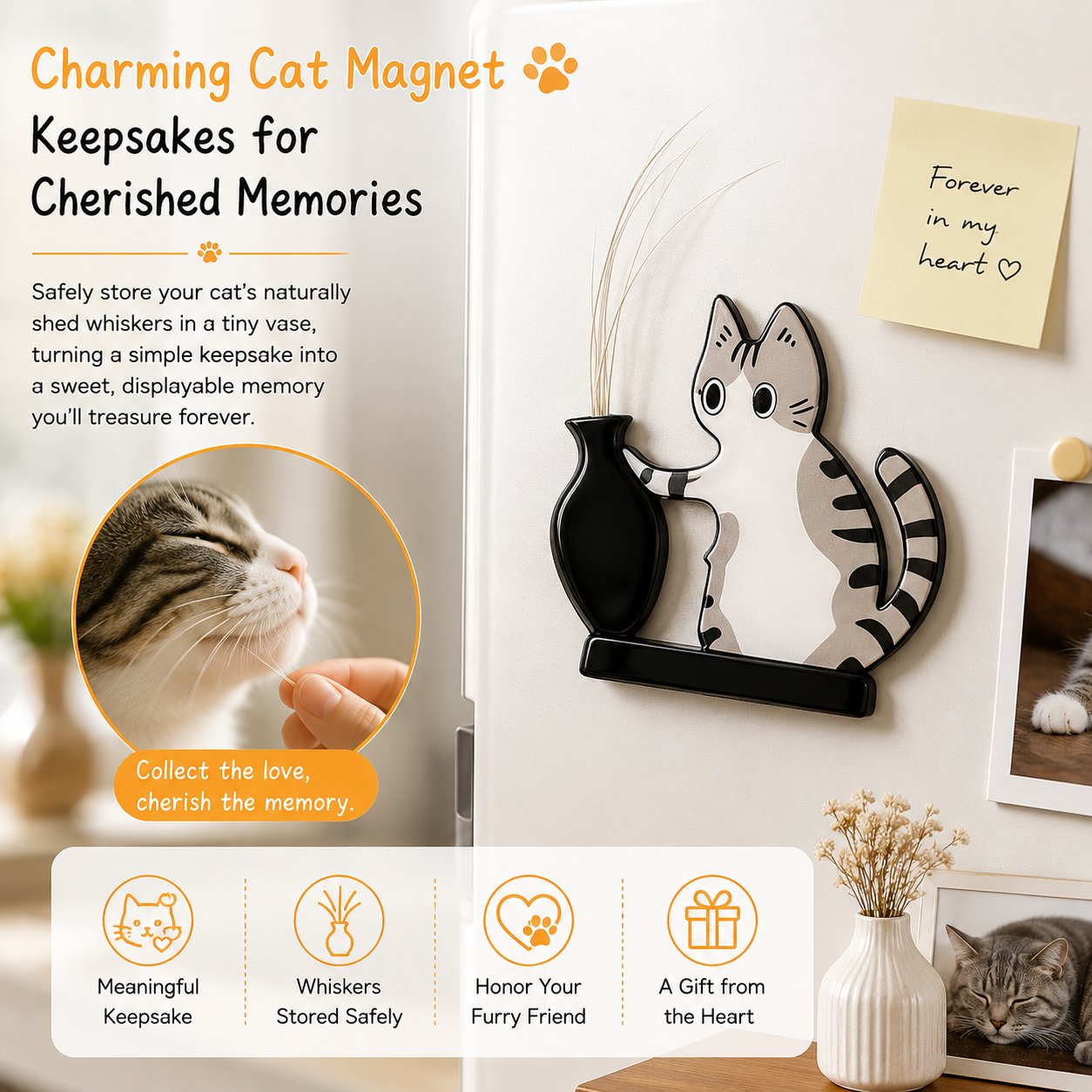 🐱5 Pcs Cat Whisker Holder Refrigerator Magnets, Pet Memorial Decor🐈🐾