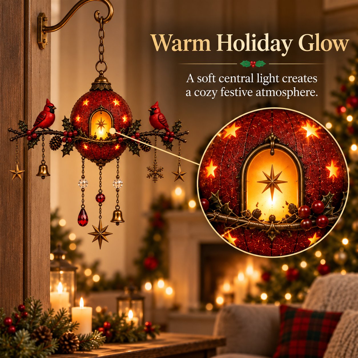 🐦❤️Illuminated Red Cardinal Christmas Ornament – Festive wall decoration with warm light✨