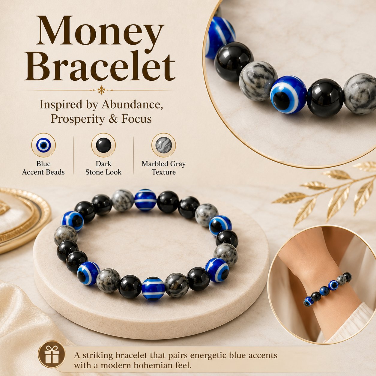 ✨ 4PCS Bohemian Beaded Bracelet Set 💎 | Wealth • Lucky • Money • Protection 🪬 | Elegant Gift for Her 🎁