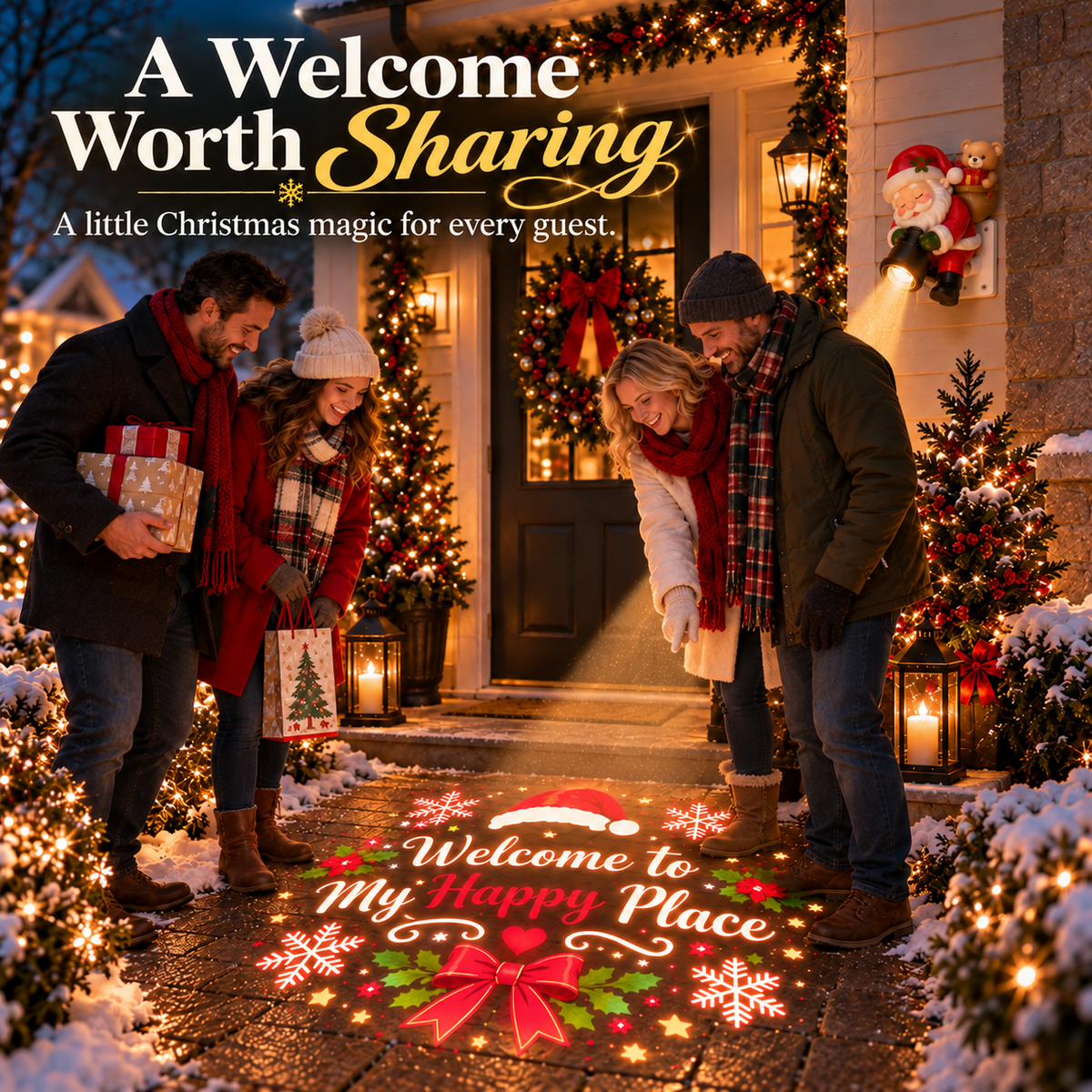 🎅✨ Sleepy Santa Welcome Projector Light – Magical Christmas Doorway Decor