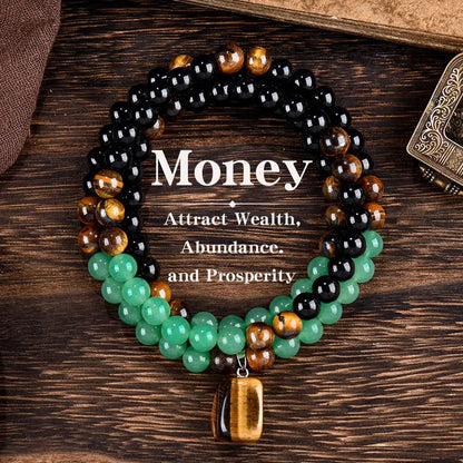 ✨ Money Attraction Necklace With GreenAventurine & Tiger Eye Pendant Healing Crystal Stone