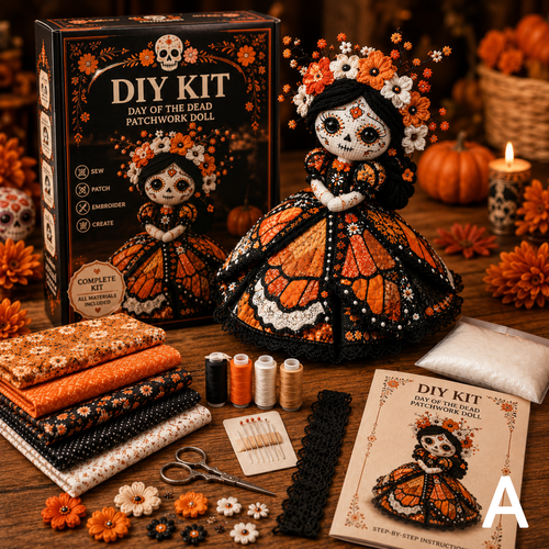 🔥50% Off Last Day - BUY 3 GET 1 FREE-Day of the Dead Patchwork Doll DIY Kit