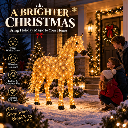 ✨🐎 Light-Up Christmas Horse & Foal Set – Warm White LED Holiday Display