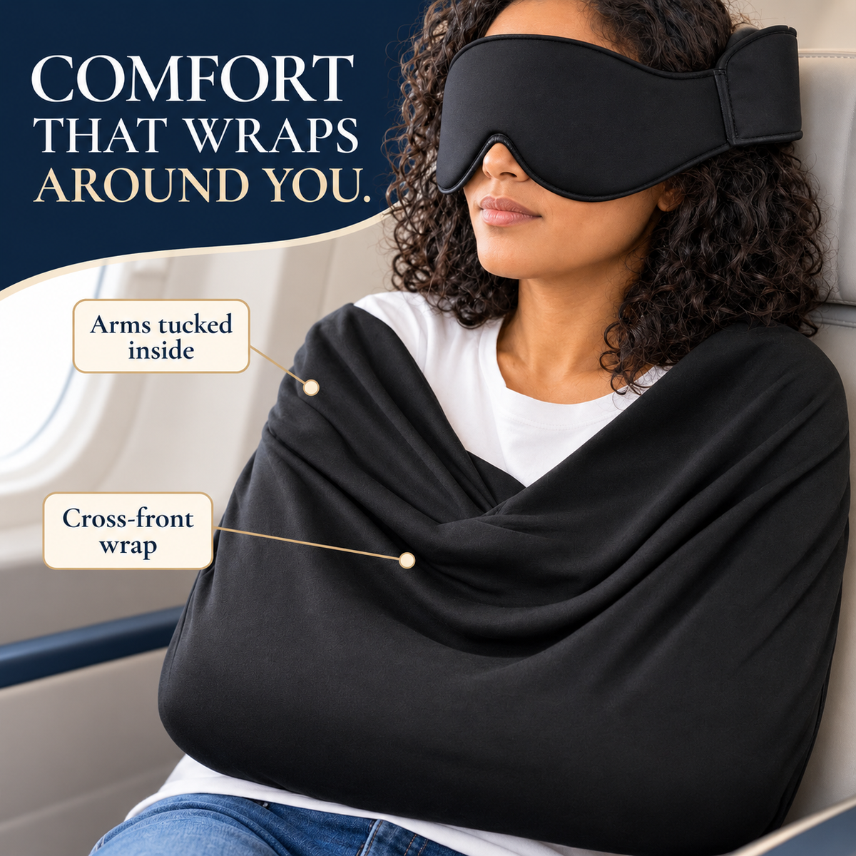✈️ Arm-Wrapping Travel Sleep System – Wraparound Comfort & Eye Coverage