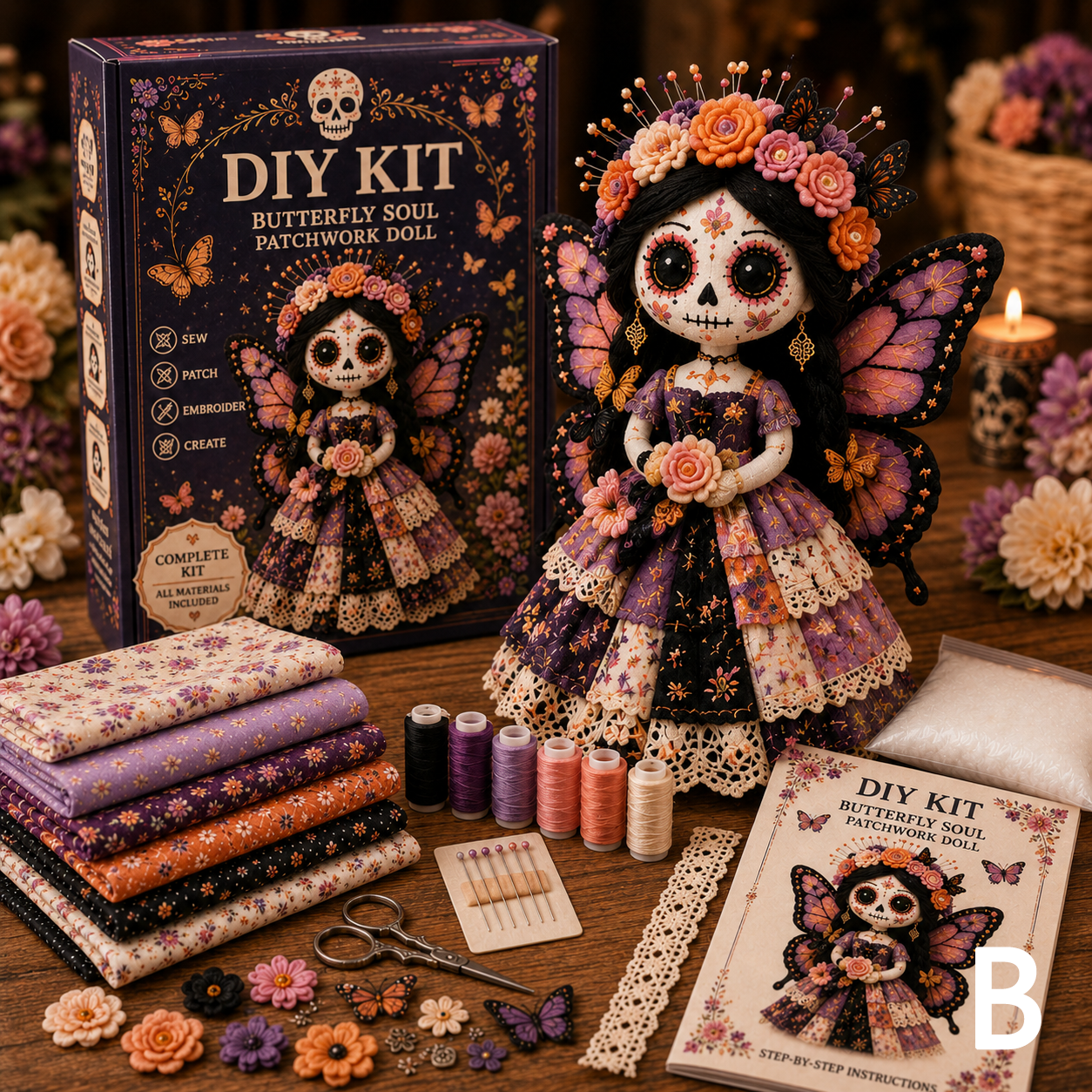 🔥50% Off Last Day - BUY 3 GET 1 FREE-Day of the Dead Patchwork Doll DIY Kit