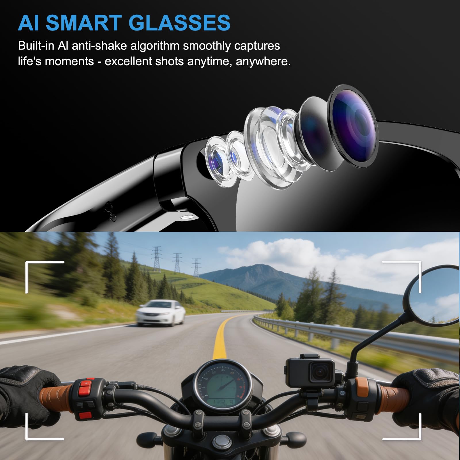 AI Smart Glasses with 4K Camera, Real-Time Translation & Open-Ear Audio