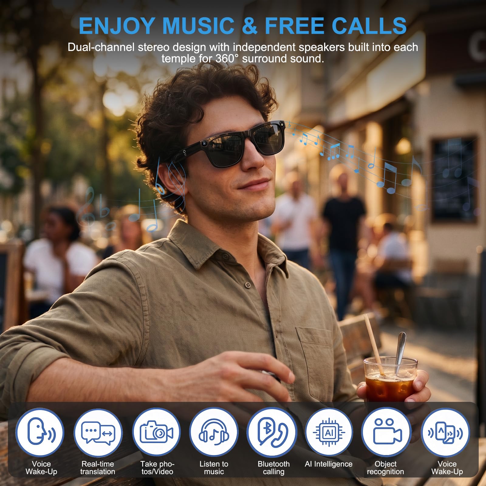 AI Smart Glasses with 4K Camera, Real-Time Translation & Open-Ear Audio