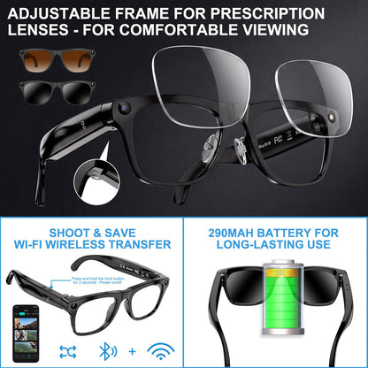 AI Smart Glasses with 4K Camera, Real-Time Translation & Open-Ear Audio