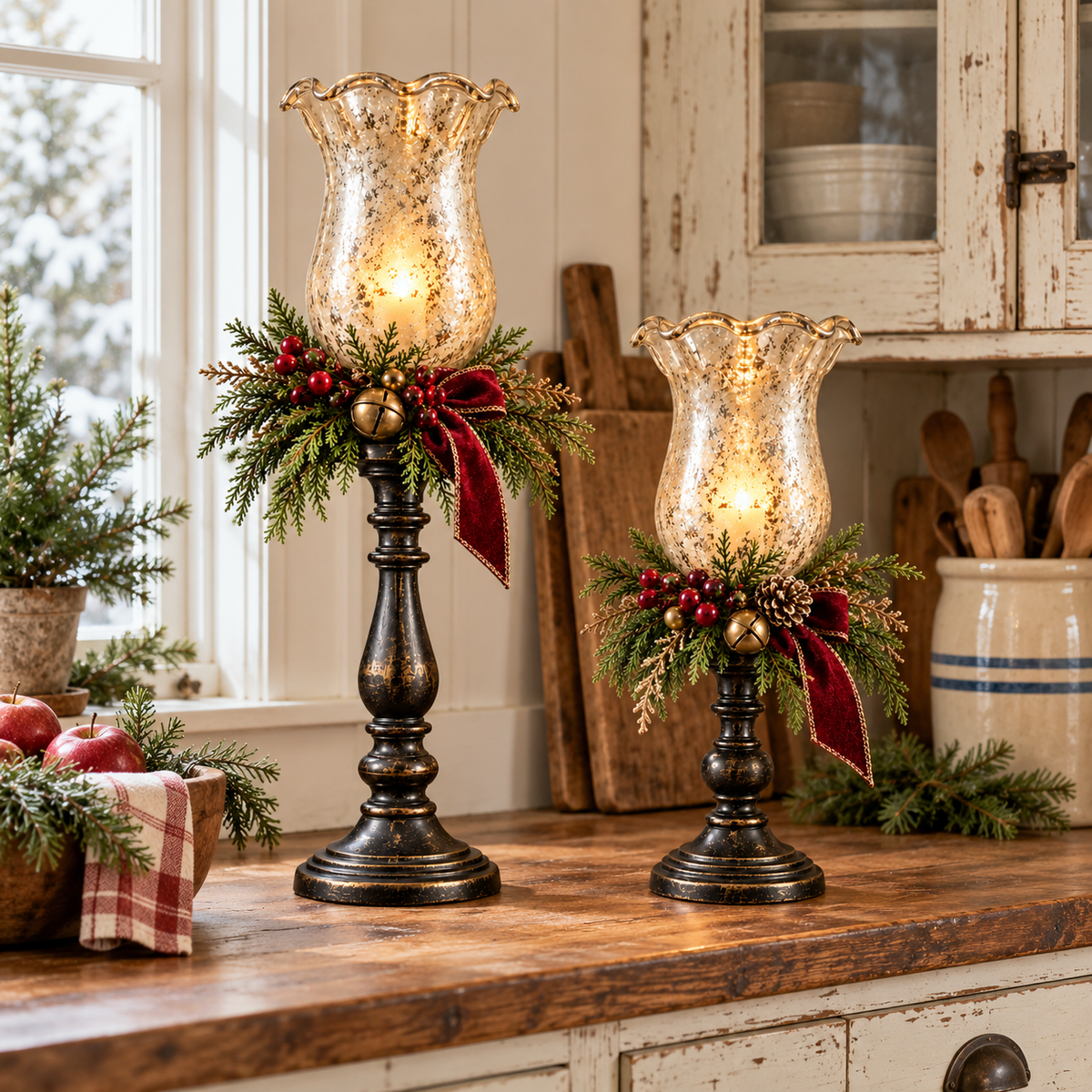 🕯️ Candlelit Christmas | Vintage Mercury Glass Candle Lamp