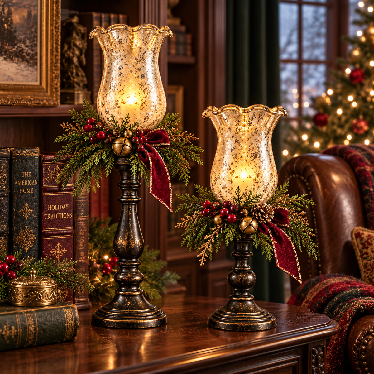 🕯️ Candlelit Christmas | Vintage Mercury Glass Candle Lamp