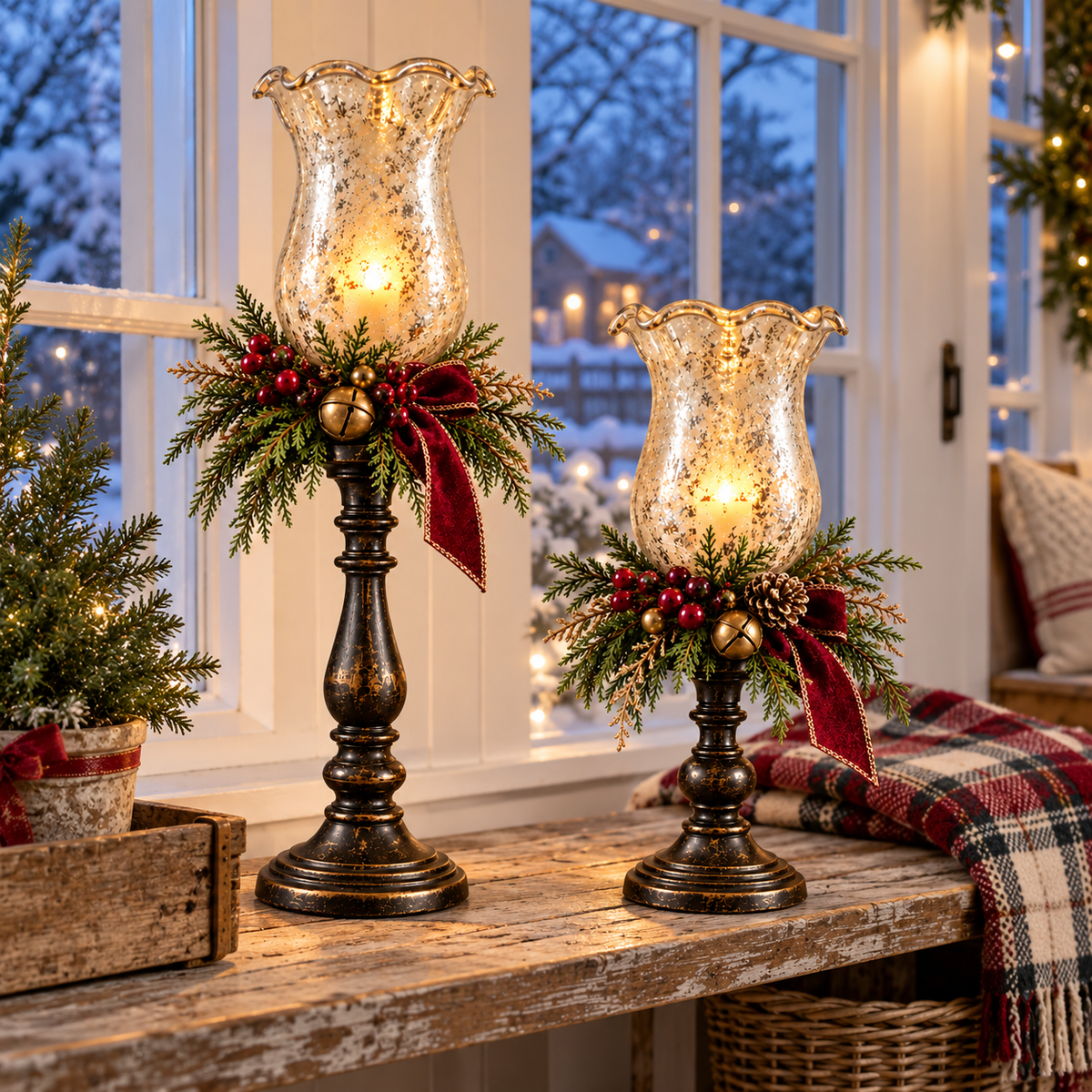 🕯️ Candlelit Christmas | Vintage Mercury Glass Candle Lamp