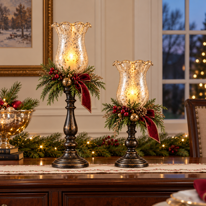 🕯️ Candlelit Christmas | Vintage Mercury Glass Candle Lamp