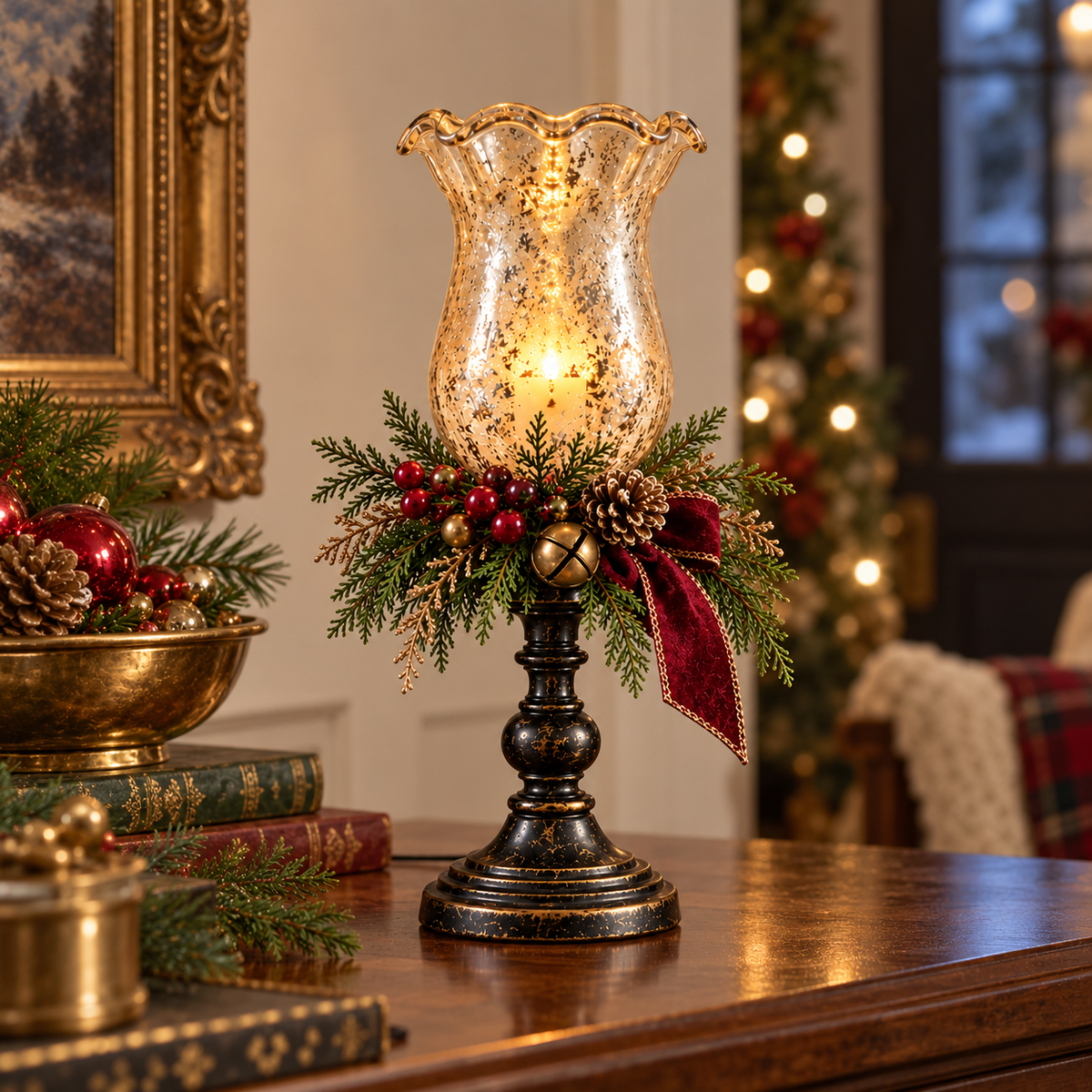 🕯️ Candlelit Christmas | Vintage Mercury Glass Candle Lamp