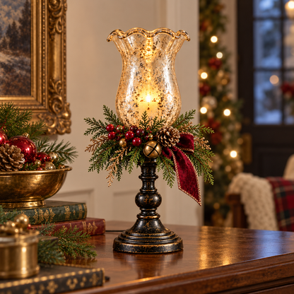 🕯️ Candlelit Christmas | Vintage Mercury Glass Candle Lamp