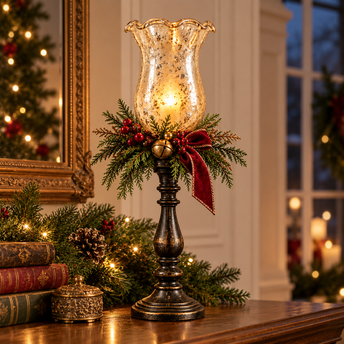🕯️ Candlelit Christmas | Vintage Mercury Glass Candle Lamp