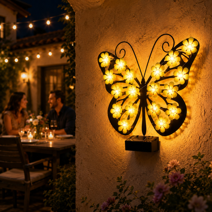 Solar Butterfly Wall Light with Warm White Flower LEDs