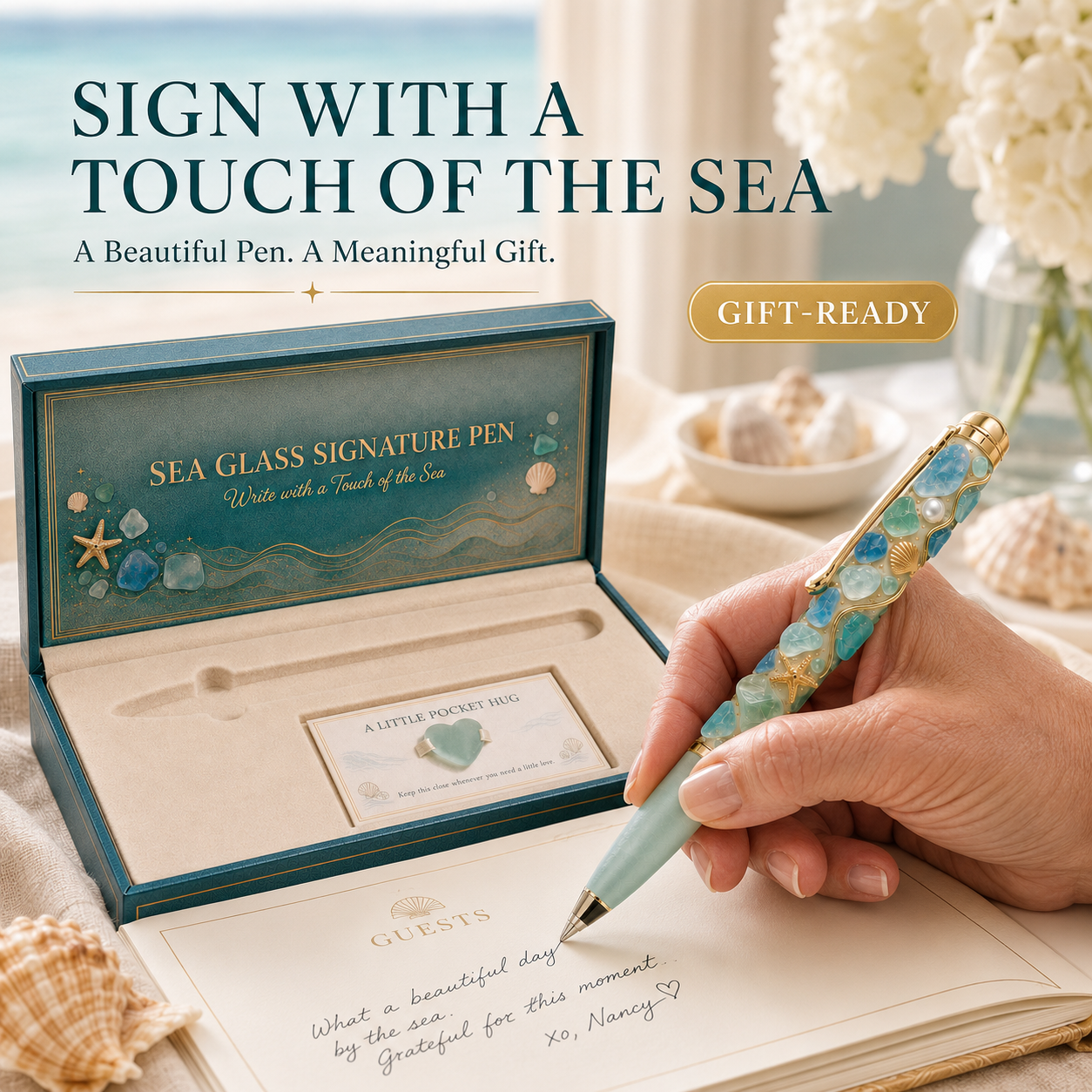 📢The Last 30🔥 - Sea Glass Signature Pen Gift Set with Pocket Hug