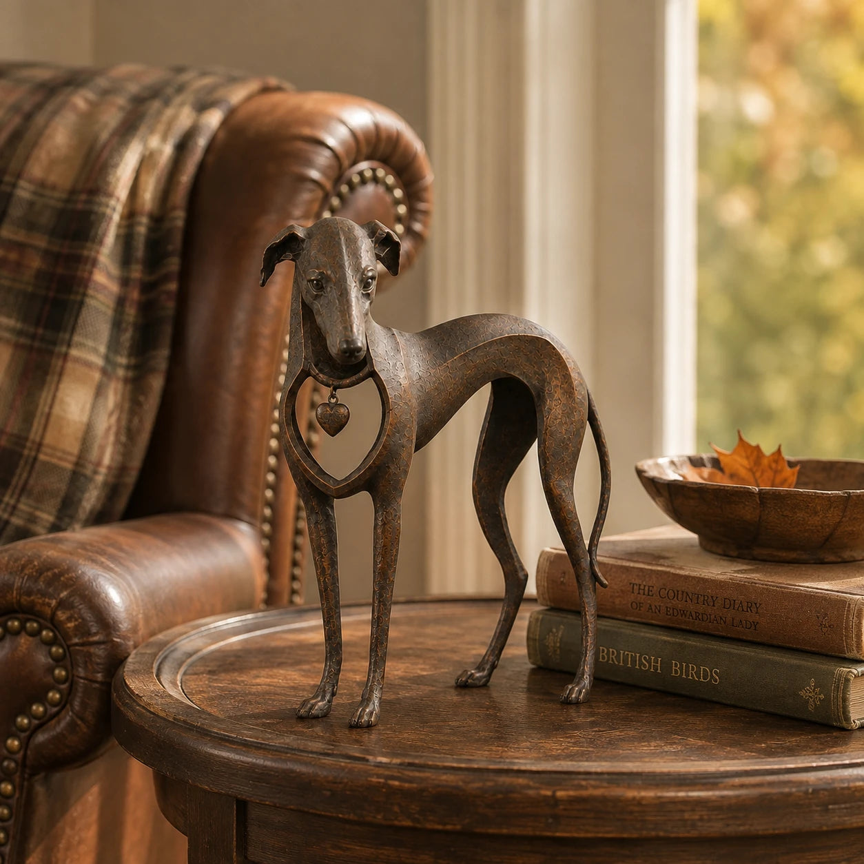 Heritage Heart Sighthound Sculpture – Vintage Iron Dog Accent for Timeless Interiors