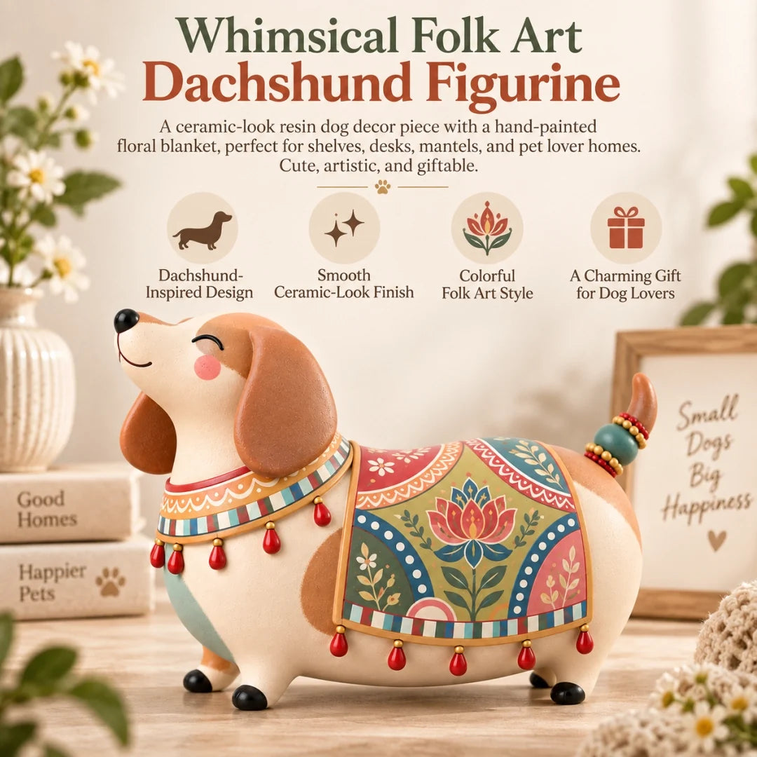 🐶🐱 Whimsical Folk Art Pet Figurine | Dachshund & Cat Decorative Accent ✨