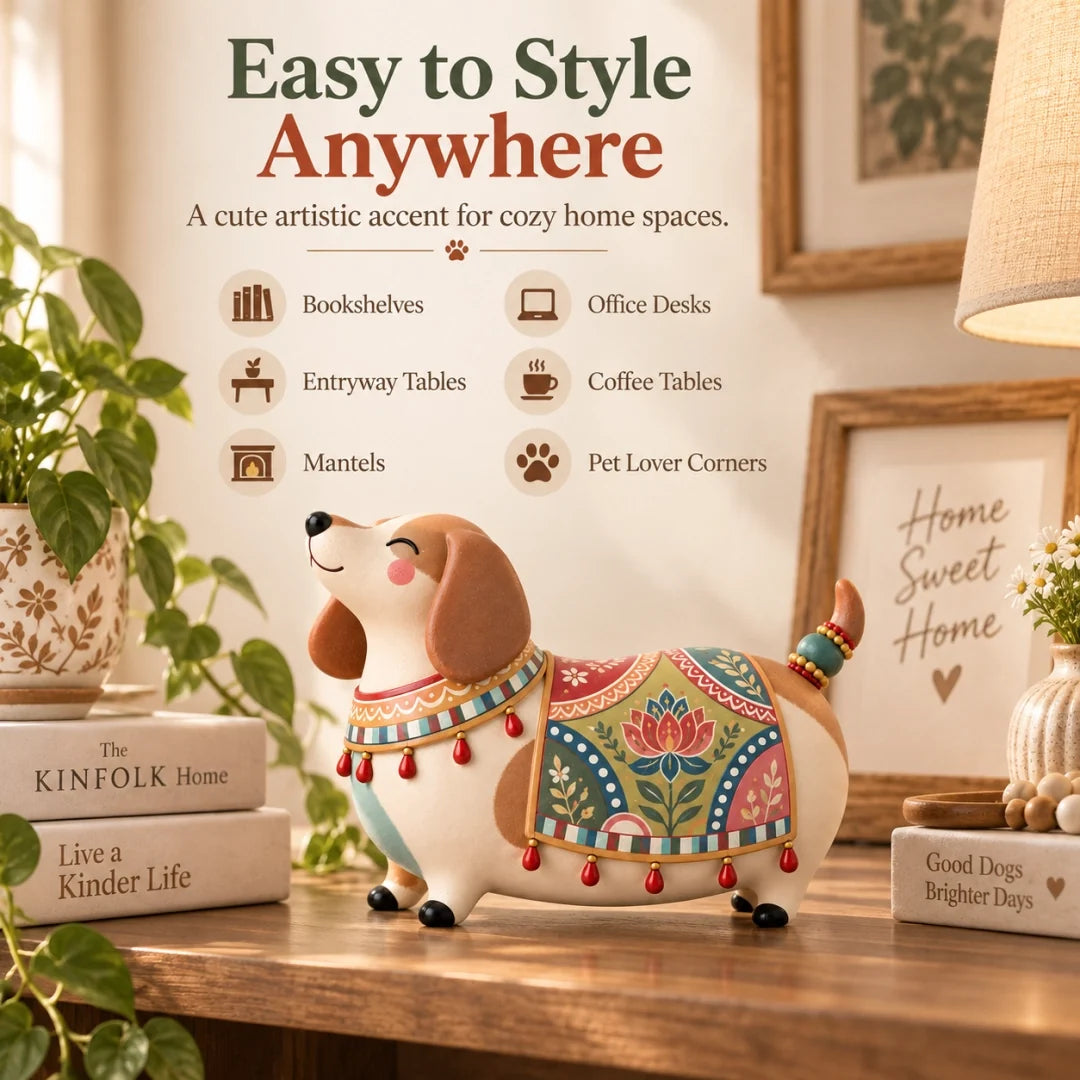 🐶🐱 Whimsical Folk Art Pet Figurine | Dachshund & Cat Decorative Accent ✨