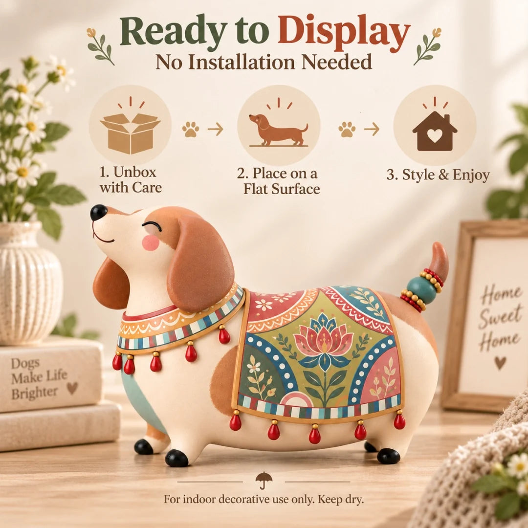 🐶🐱 Whimsical Folk Art Pet Figurine | Dachshund & Cat Decorative Accent ✨