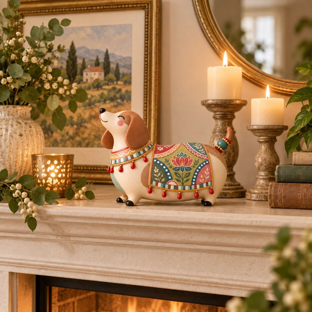 🐶🐱 Whimsical Folk Art Pet Figurine | Dachshund & Cat Decorative Accent ✨