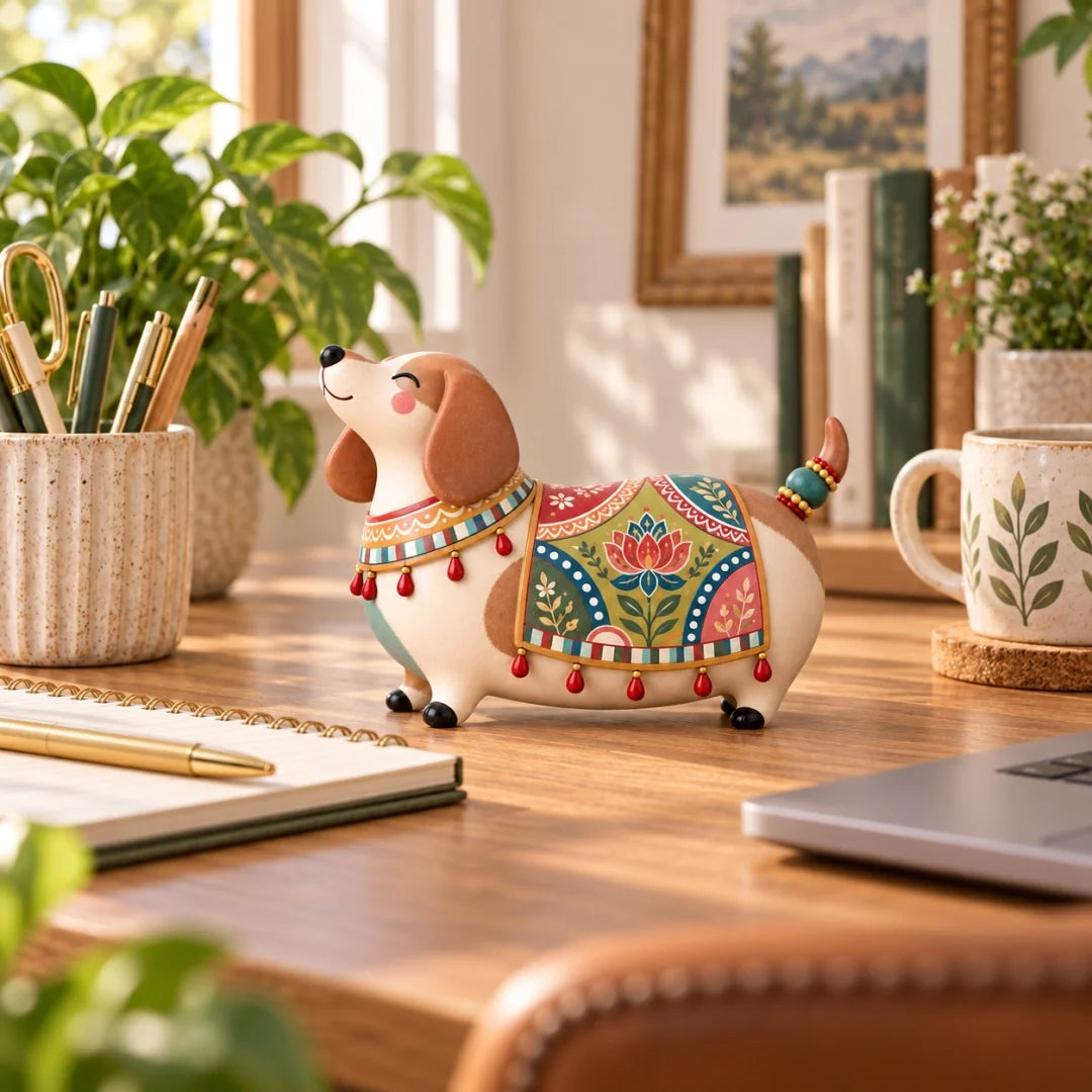 🐶🐱 Whimsical Folk Art Pet Figurine | Dachshund & Cat Decorative Accent ✨