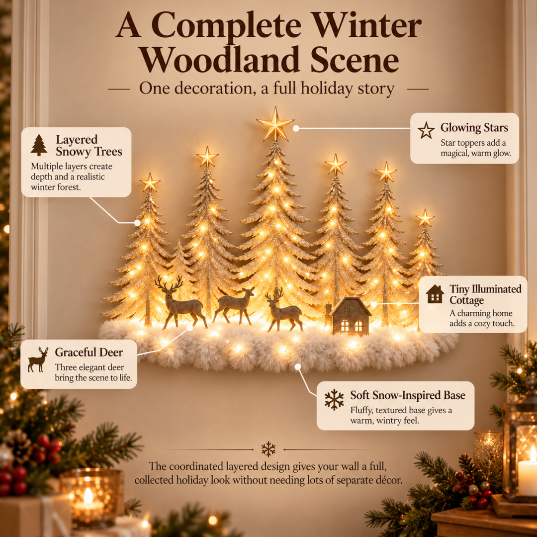 Christmas woodland forest wall decor detail view