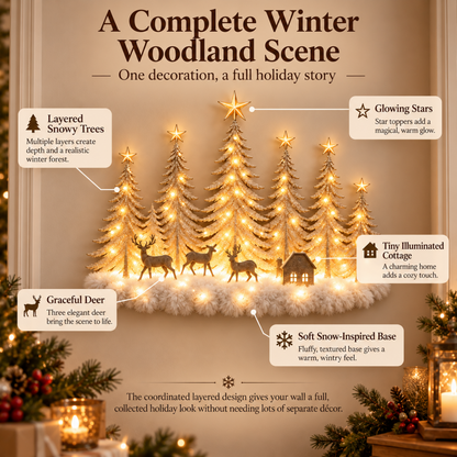 🦌✨ Glowing Christmas Woodland Wall Decor | Snowy Forest, Deer & Cottage Scene🎄