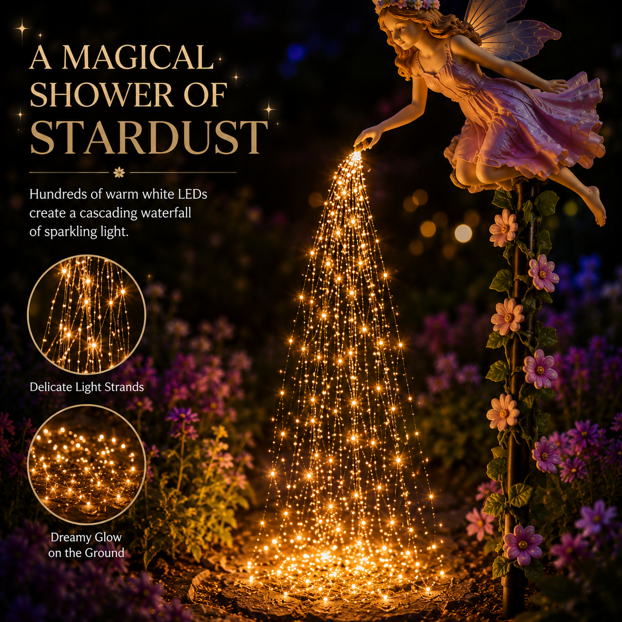 Warm white stardust light waterfall