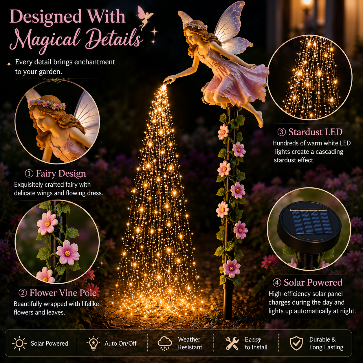 Detailed fairy sculpture and solar panel