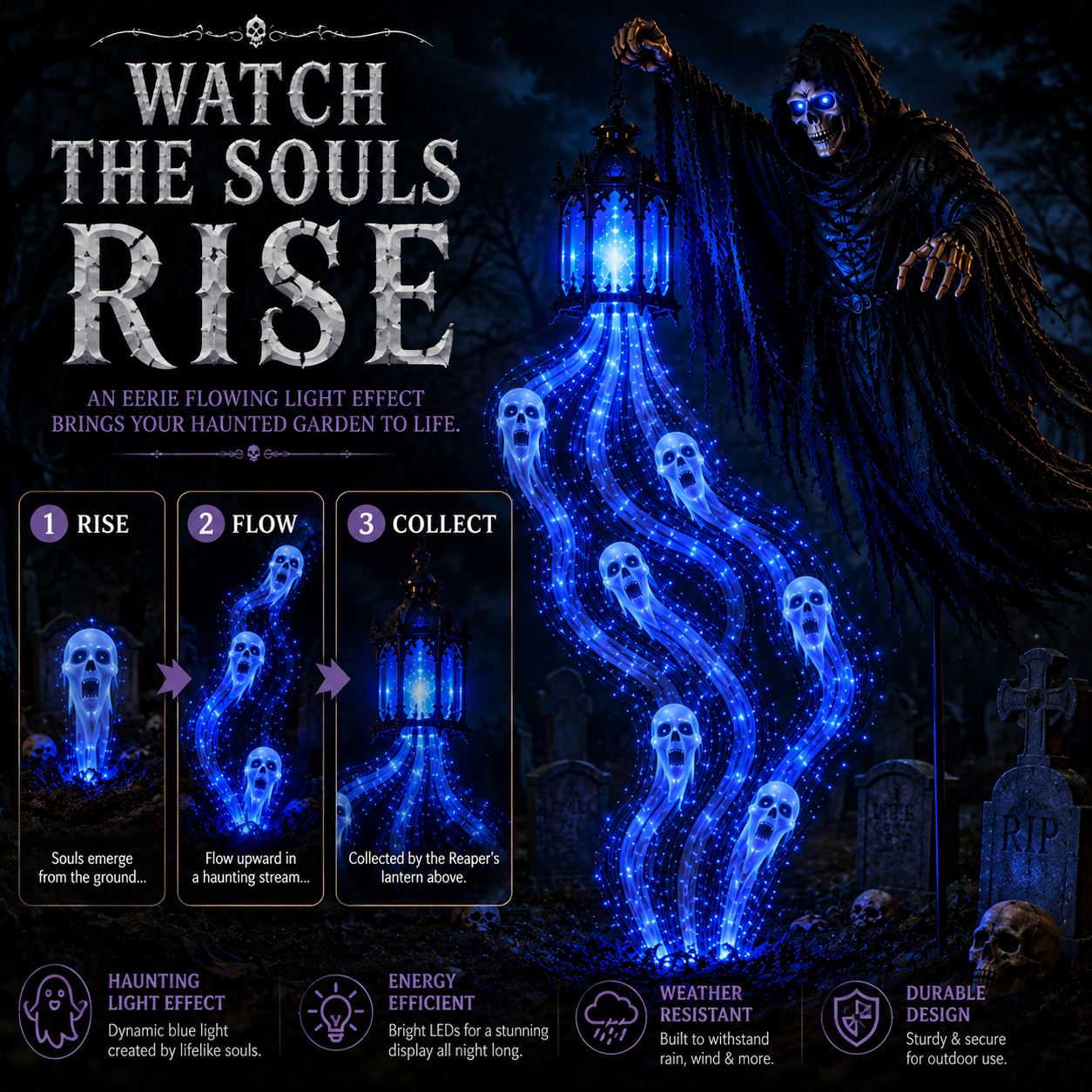 Flowing blue Halloween soul light effect