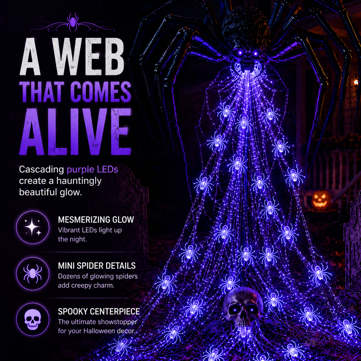 🎁Only Today 49% OFF 🔥 Halloween Spider Web Light Show🕷️