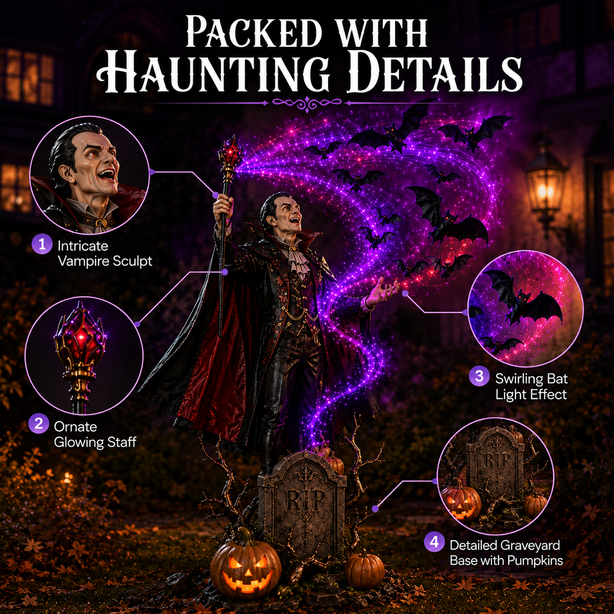 Vampire garden light detailed features