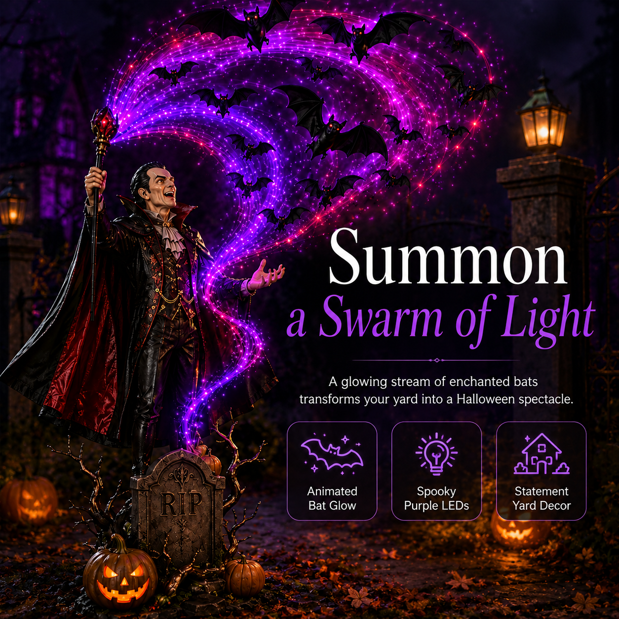 Glowing vampire bat swarm Halloween decoration