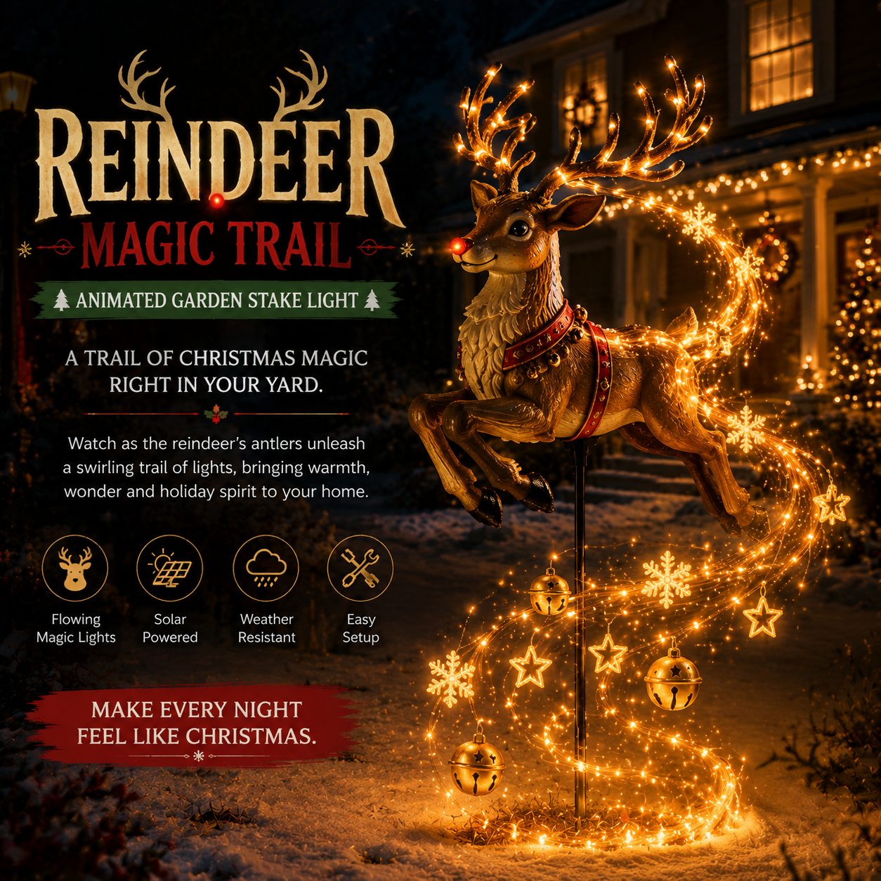 Reindeer Magic Trail Christmas animated garden stake light