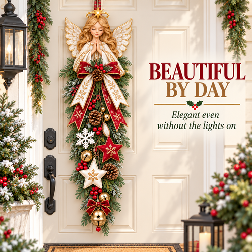 🔥Last Day 49% OFF✨👼 Lighted Angel Christmas Door Swag – A Heavenly Holiday Welcome