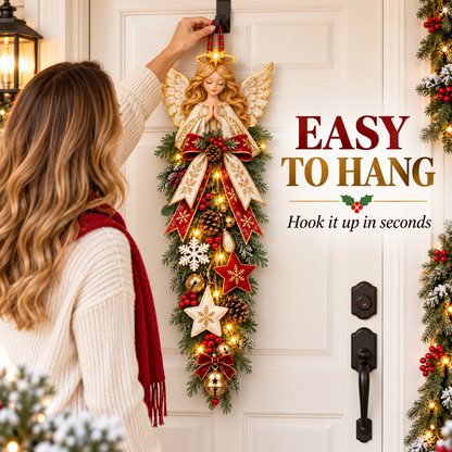 🔥Last Day 49% OFF✨👼 Lighted Angel Christmas Door Swag – A Heavenly Holiday Welcome
