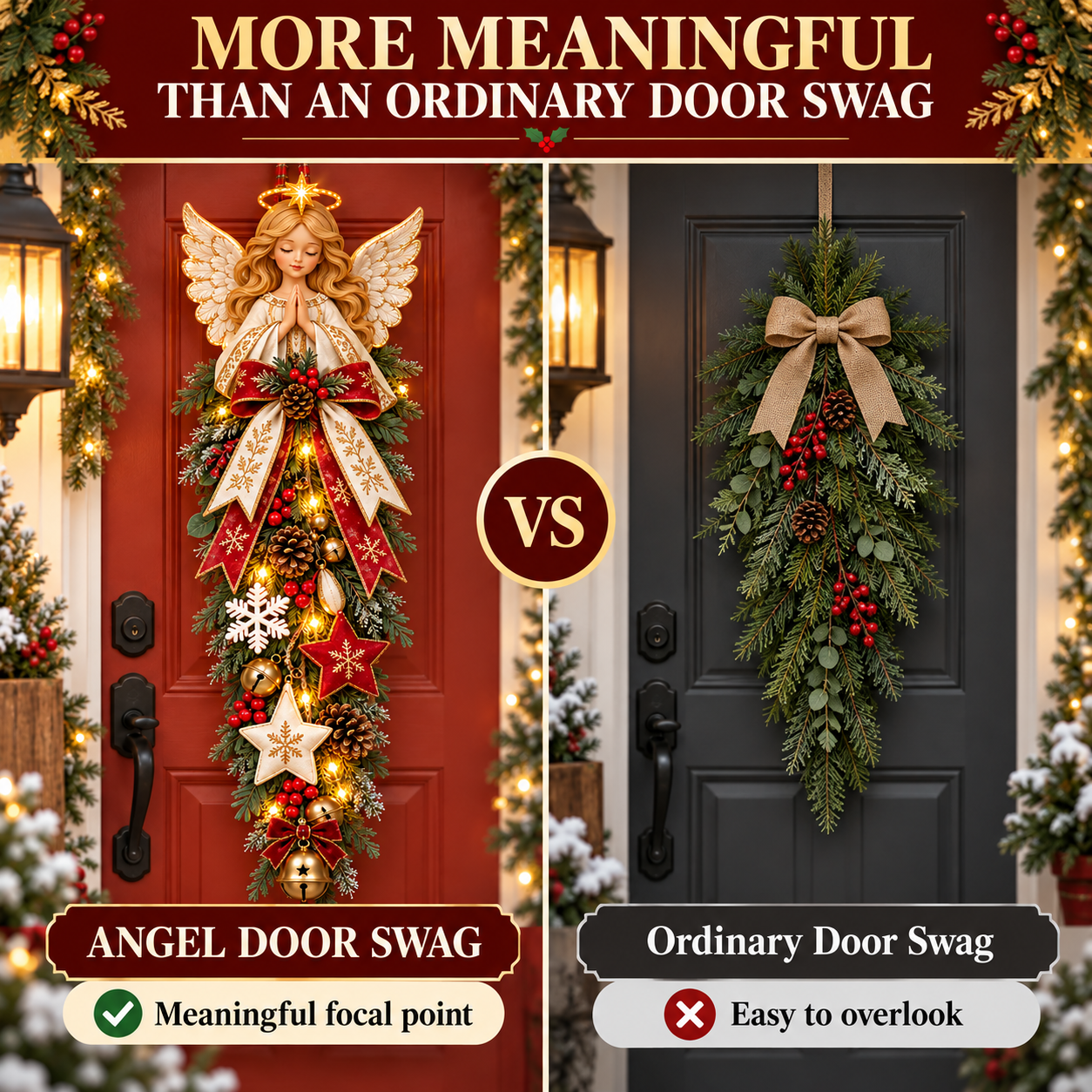 🔥Last Day 49% OFF✨👼 Lighted Angel Christmas Door Swag – A Heavenly Holiday Welcome