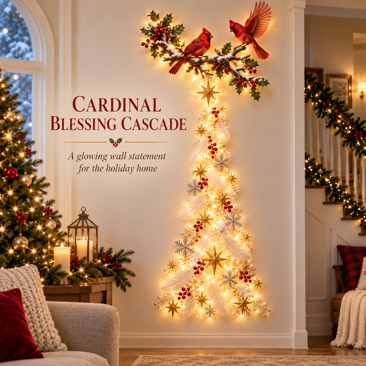 🐦 Cardinal Blessing Cascade Wall Light – Glowing Red Bird & Starlight Wall Décor